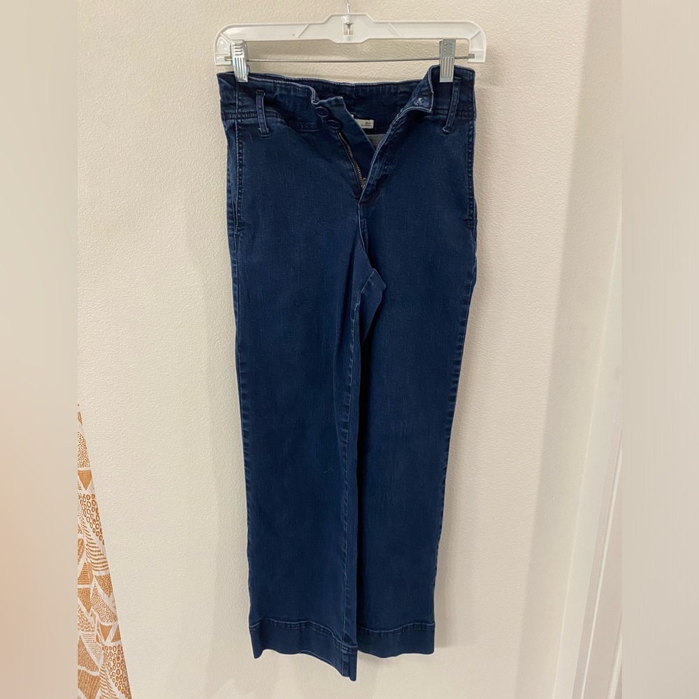 Casual stretchy wide leg dark blue jeans
